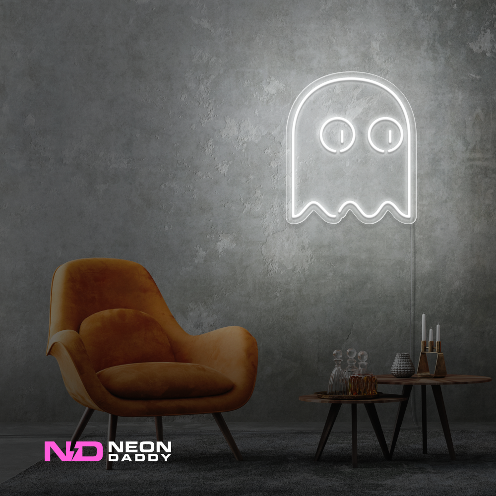 Color: White Ghost Pacman LED Neon Sign