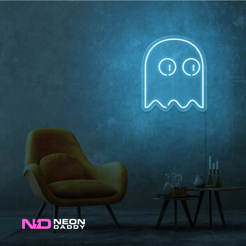 Color: Light Blue Ghost Pacman LED Neon Sign