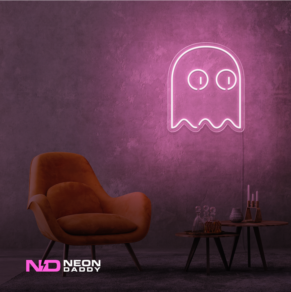 Color: Light Pink Ghost Pacman LED Neon Sign