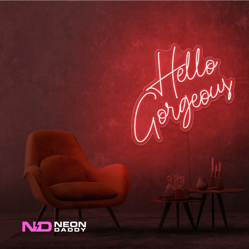 Color: Red 'Hello Gorgeous' LED Neon Sign - Affordable Neon Signs