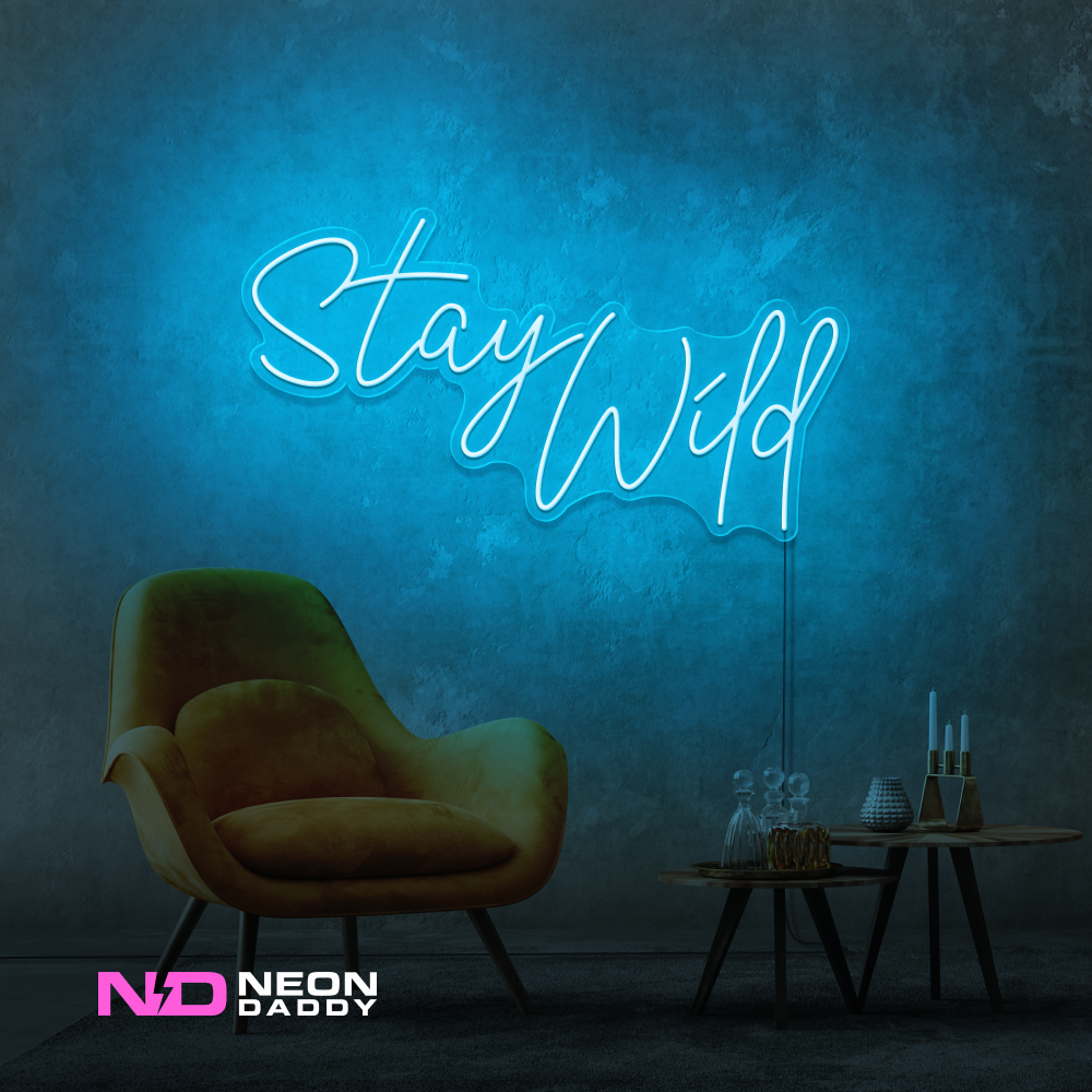 Color: Light Blue 'Stay Wild' - LED Neon Sign - Affordable Neon Signs