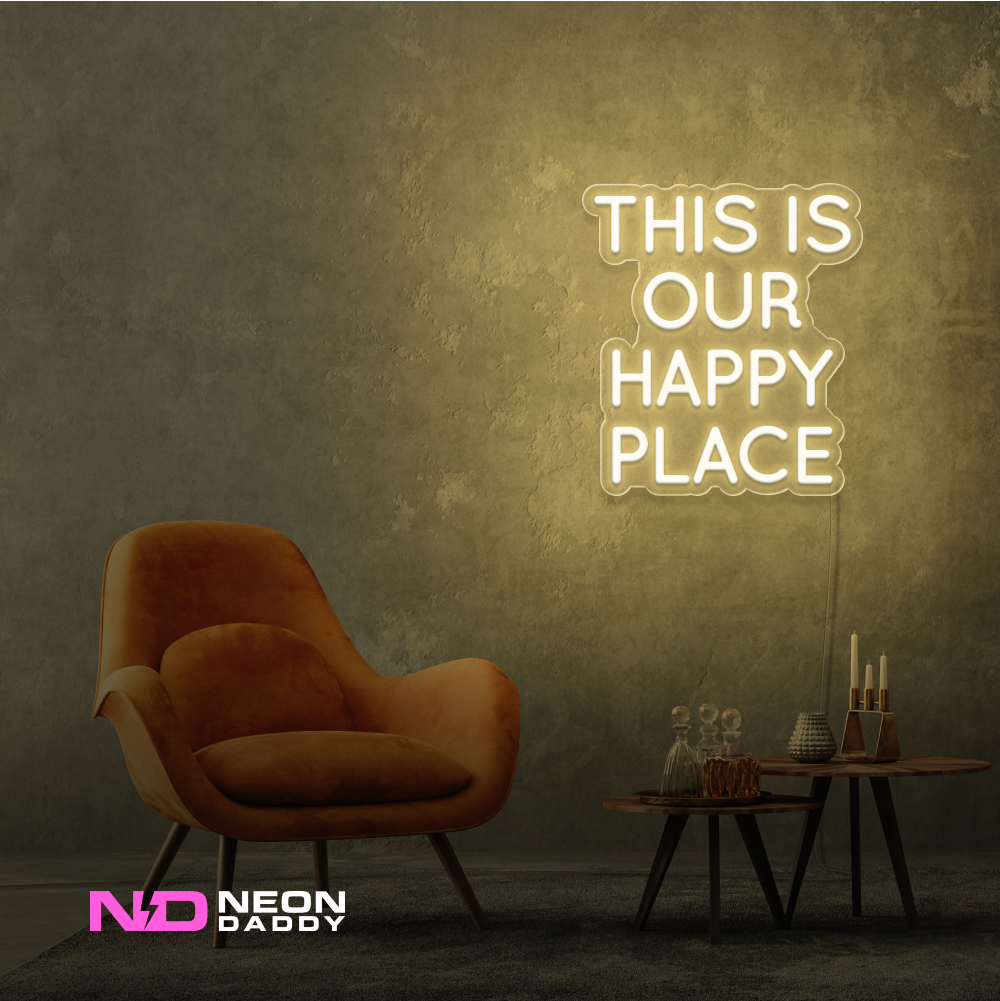Color: Warm White This Is Our Happy Place LED Neon Sign