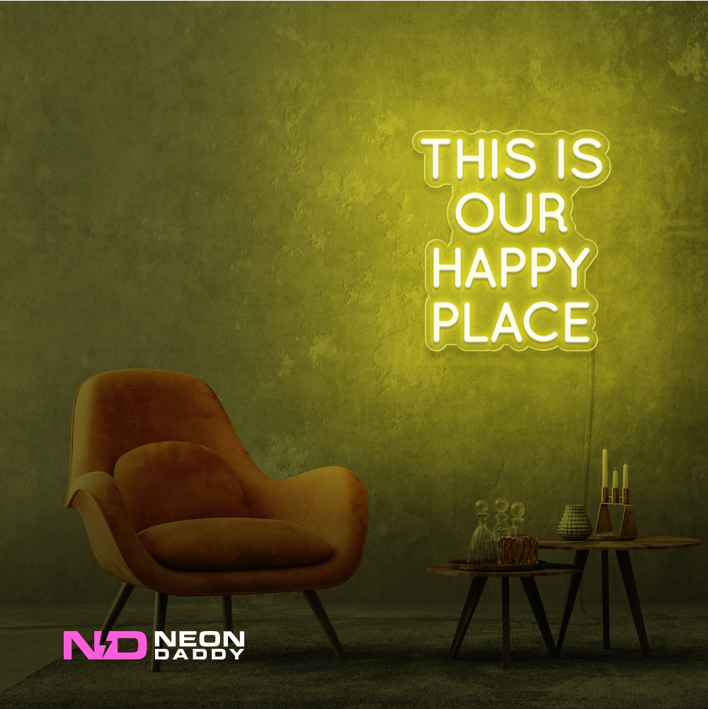 Color: Yellow This Is Our Happy Place LED Neon Sign