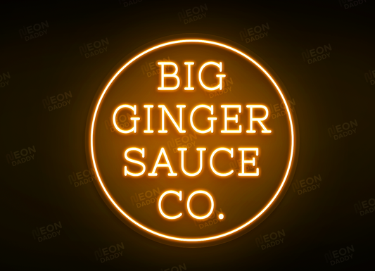 Custom LED Sign - Custom LED neon sign - 'Big Ginger Sauce Co.' - writing -(Pumpkin Orange) - W75cm x H75cm & 'The Ginger Man' (Pumpkin Orange + UV Print) - W75cm x H75cm + black backing