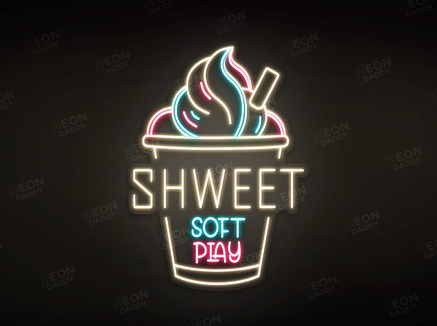 Custom LED Sign - Custom LED neon sign - 'Sweet Soft Play'(Warm White/Ice Blue/Hot Pink) - W75cm x H103cm + Dimmer Remote inc