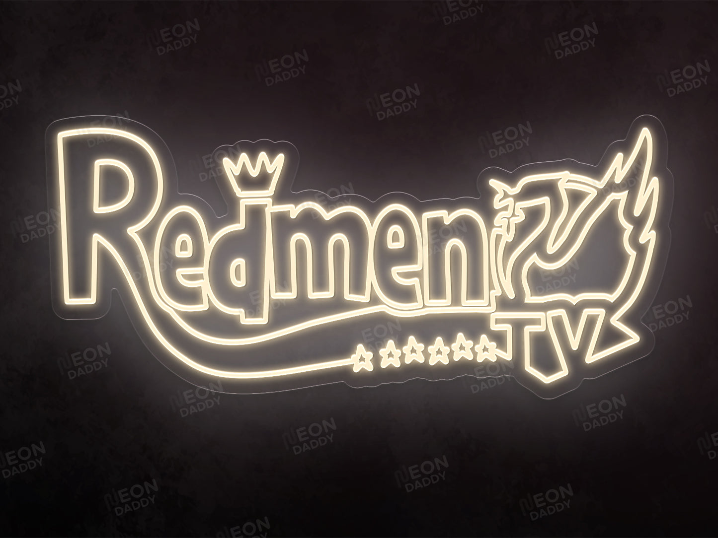 Custom Led Neon Sign - Redmen TV - Warm White - 100 x 45 cm - cut to shape - Neon Daddy