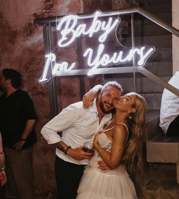 Baby I'm yours LED neon sign in white