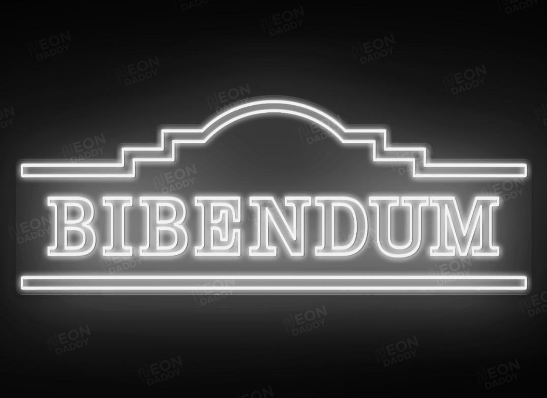 Custom LED Neon Sign - Bibendum - 205cm x 80cm - Cool White - Clear Acrylic Backing