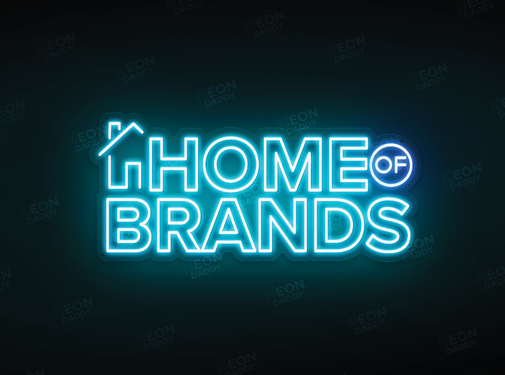 Custom LED Neon Sign - Home of Brands - 80cm x 35cm - Ice blue + blue