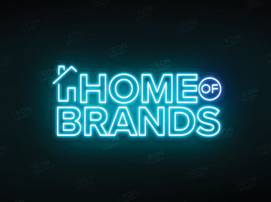 Custom LED Neon Sign - Home of Brands - 80cm x 35cm - Ice blue + blue