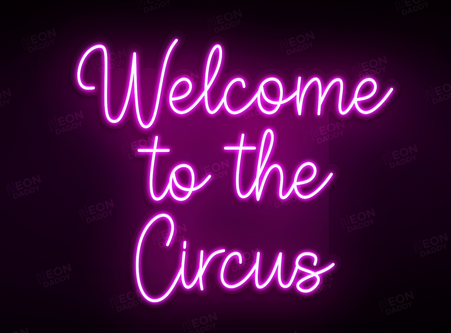 Custom LED Sign - Custom LED neon sign - Welcome to the Circus (Purple/three lines) - cut to shape - W100cm x H84cm