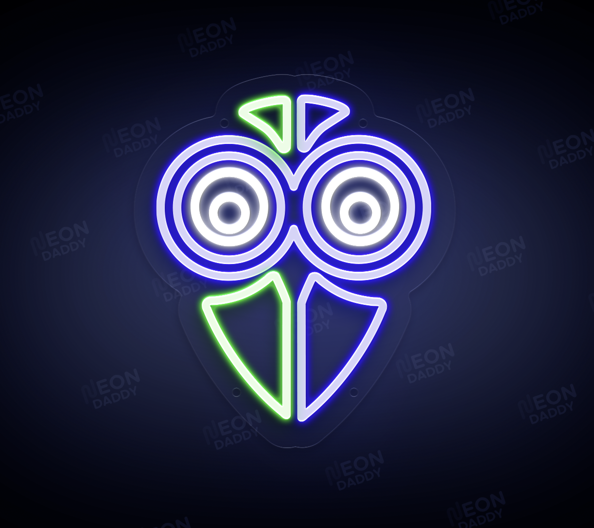 Custom LED Sign - Custom LED neon sign - 'Owl Logo'(Green, Deep Sea Blue, and Cool White) - 30cm x 34.8cm - Neon Daddy