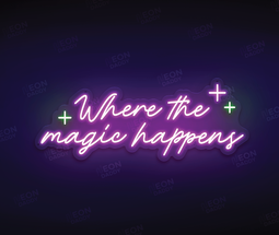 Custom LED Sign - 'Where the magic happens' - 80cm x 31cm (Royal Purple/Glorious Green)