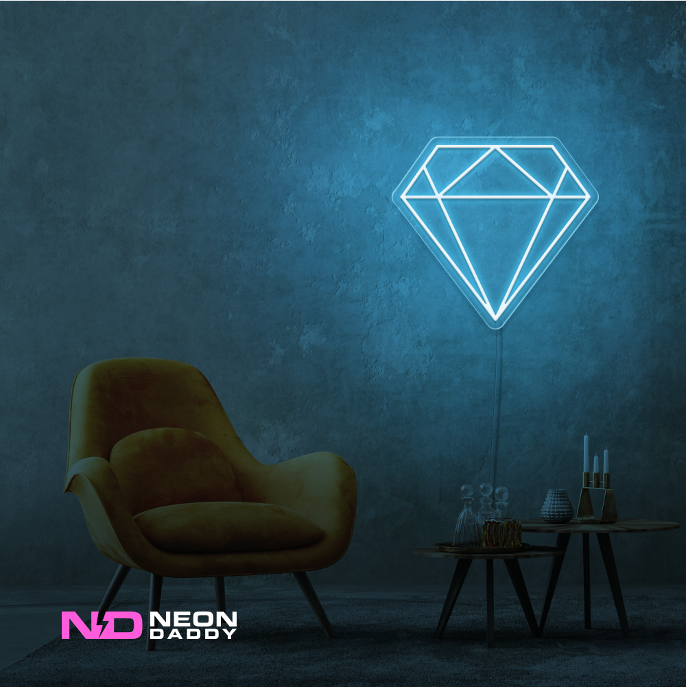 Color: Light Blue 'Diamond' LED Neon Sign - Affordable Neon Signs