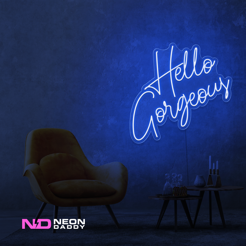 Color: Blue 'Hello Gorgeous' LED Neon Sign - Affordable Neon Signs