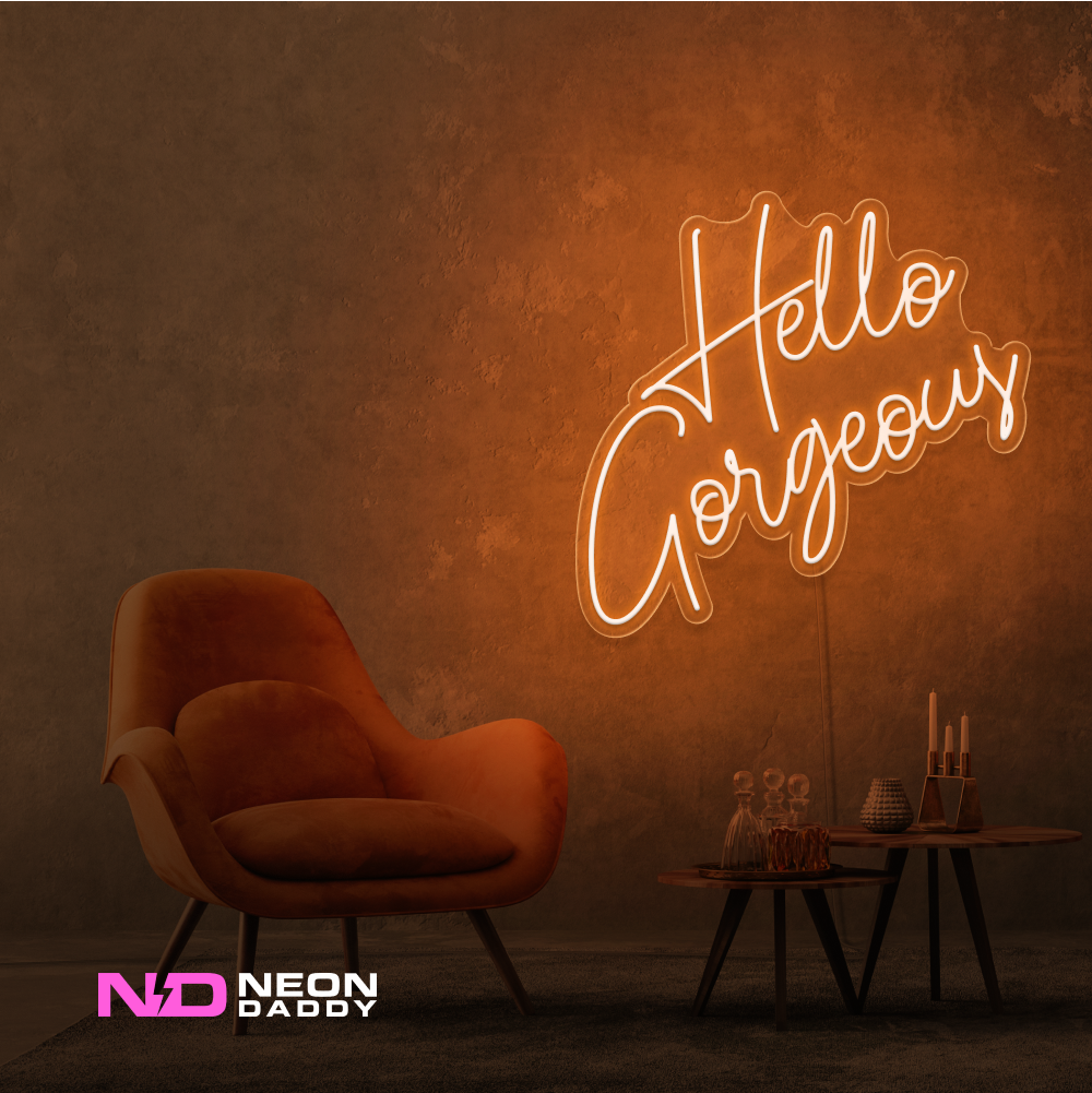 Color: Orange 'Hello Gorgeous' LED Neon Sign - Affordable Neon Signs