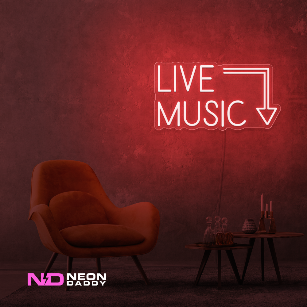 Color: Red 'Live Music' - LED Neon Sign - Affordable Neon Signs