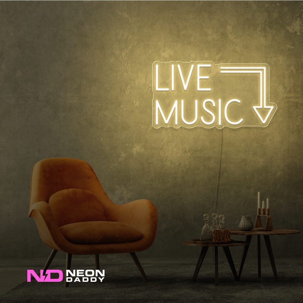 Color: Warm White 'Live Music' - LED Neon Sign - Affordable Neon Signs