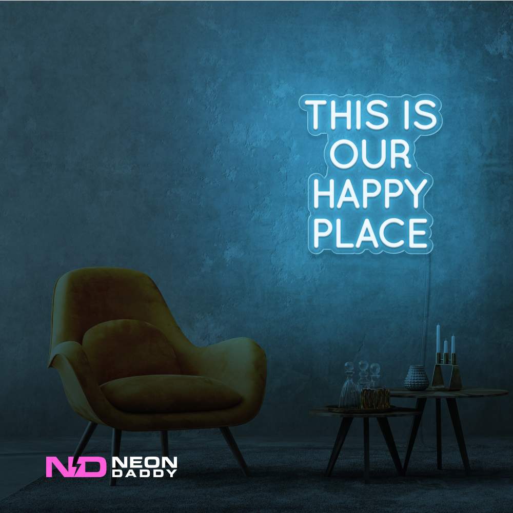 Color: Light Blue This Is Our Happy Place LED Neon Sign
