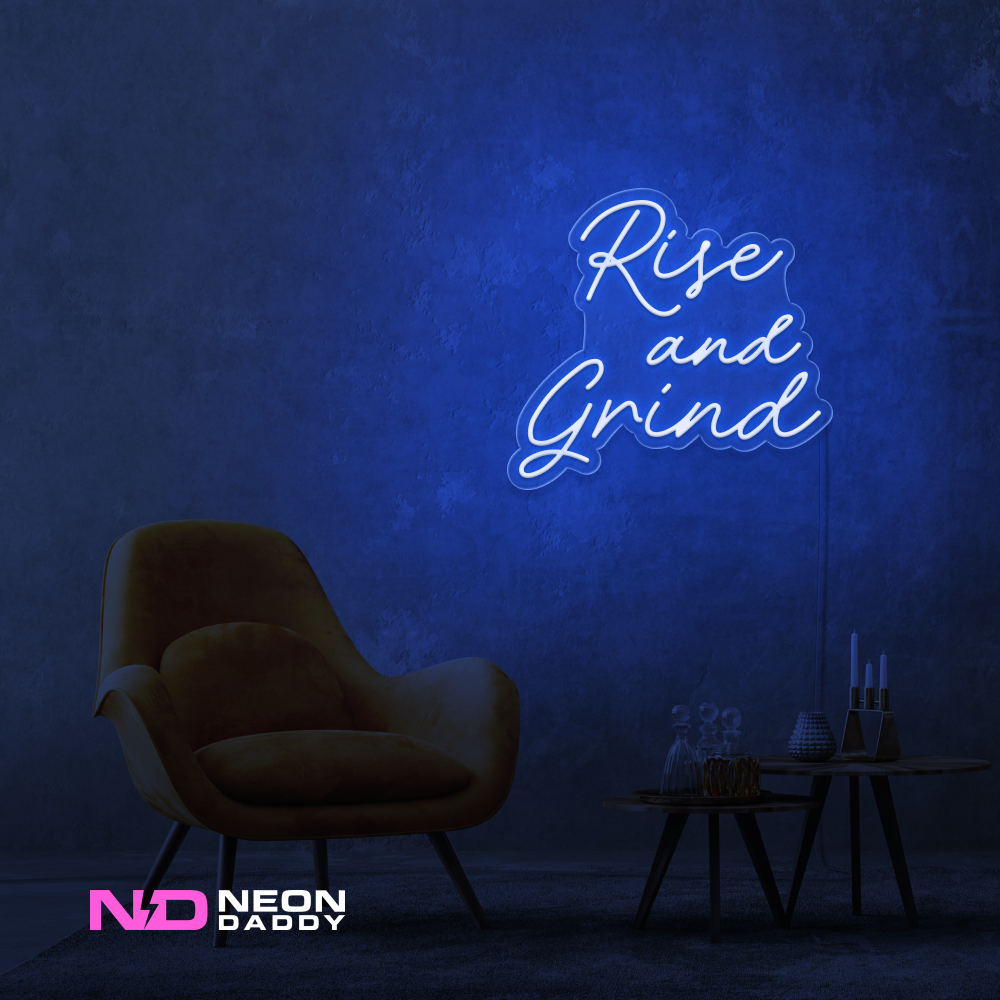 Color: Blue 'Rise and Grind' LED Neon Sign