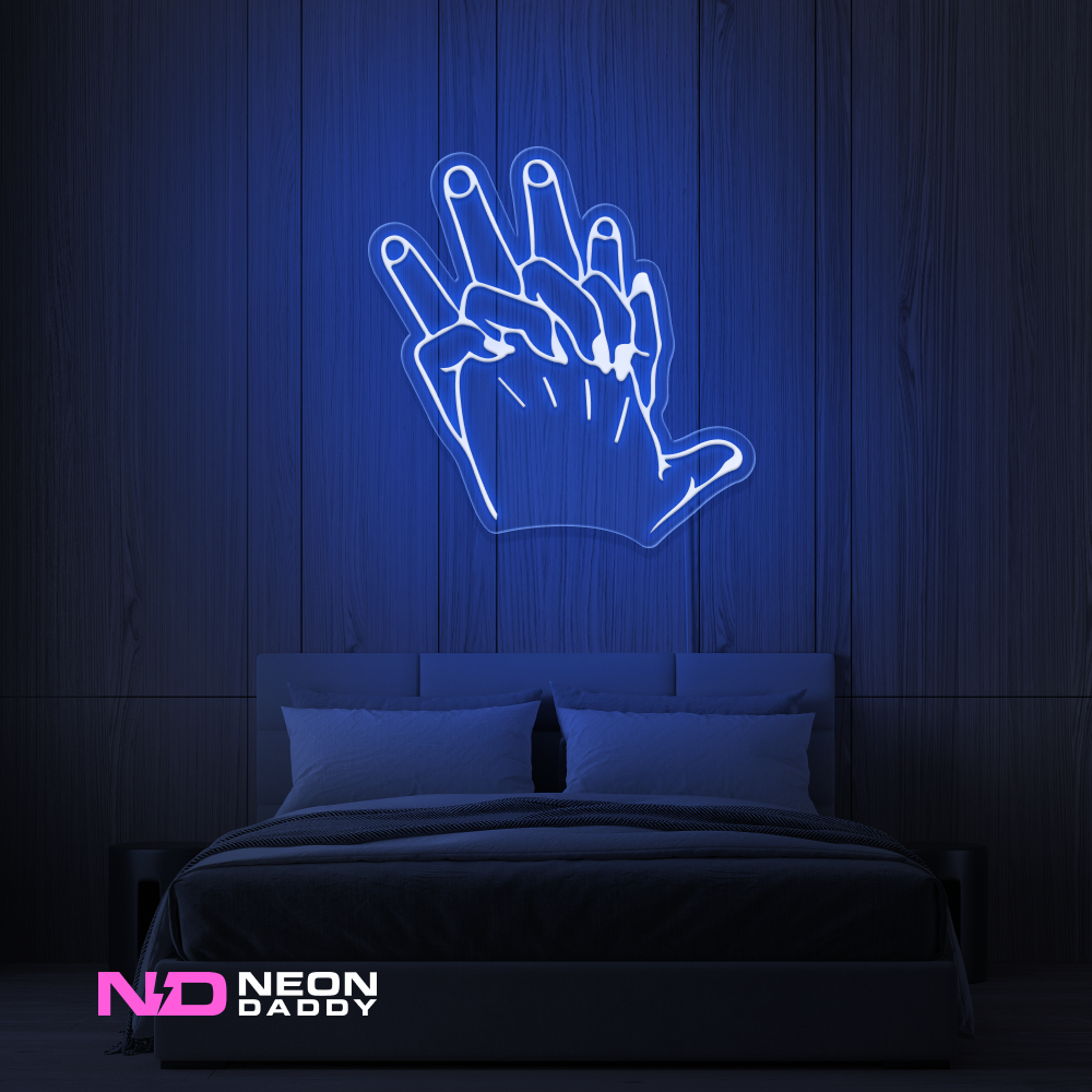 Color: Blue 'Hand Holding' LED Neon Sign - Romantic Neon Signs