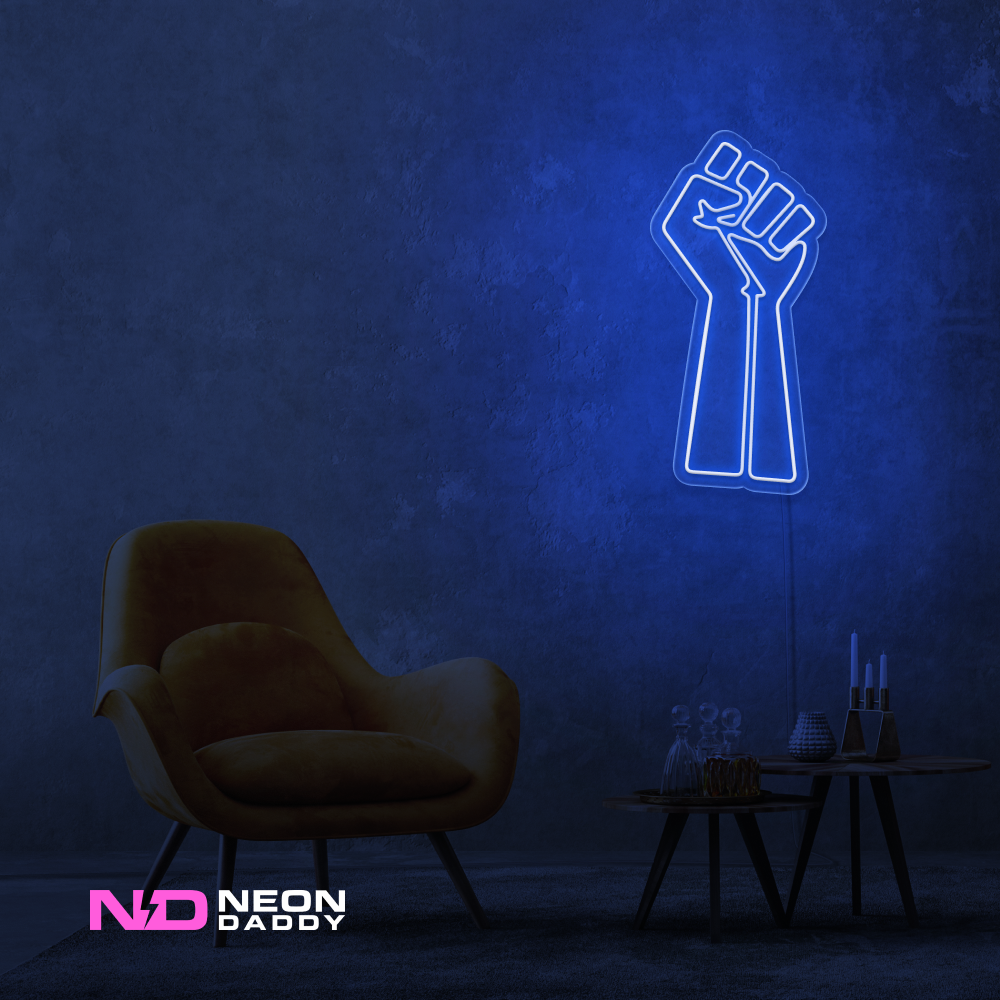Color: Blue 'Raised Fist' - LED Neon Sign - Affordable Neon Signs