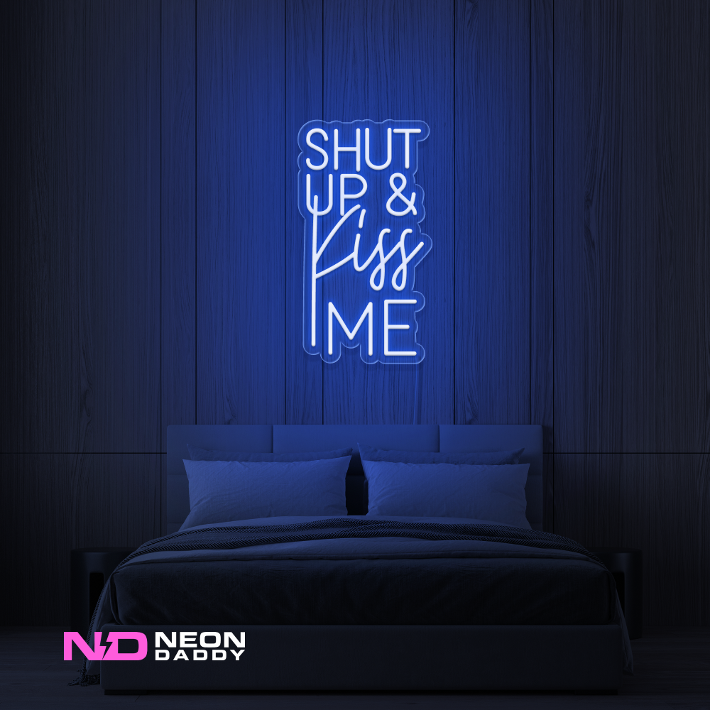 Color: Blue Shut up And Kiss Me LED Neon Sign