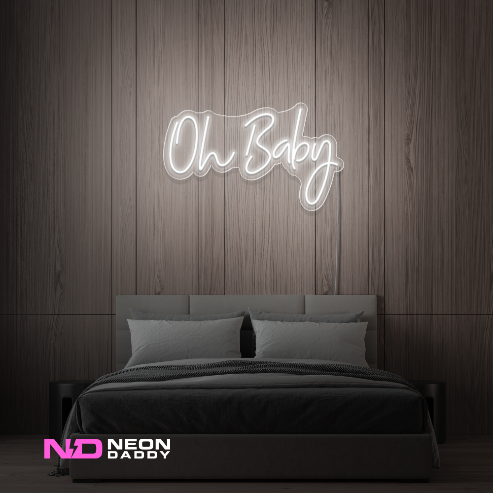 Color: White 'Oh Baby' - LED Neon Sign - Event Neon Signs