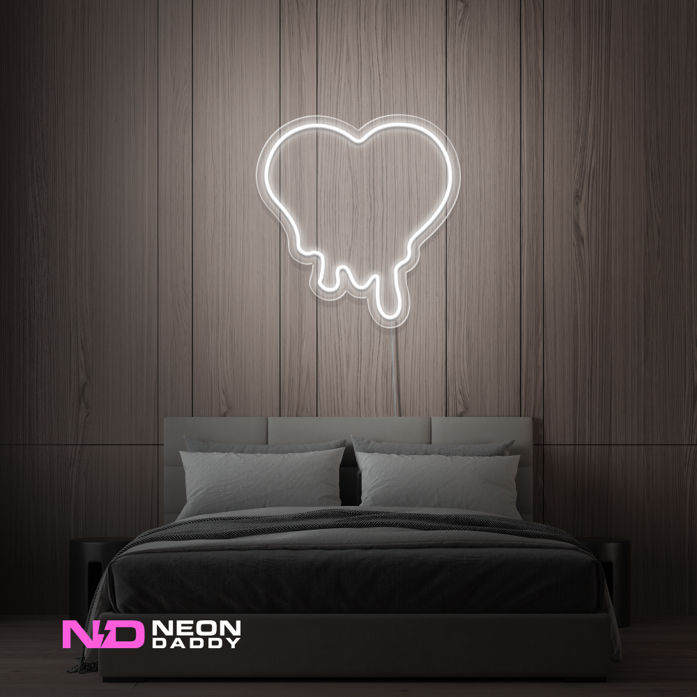 Color: White 'Melting Heart' - LED Neon Sign - Affordable Neon Signs