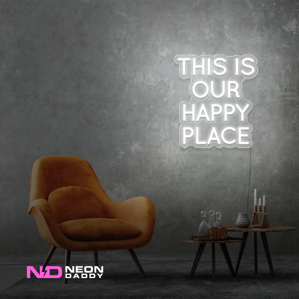Color: White This Is Our Happy Place LED Neon Sign