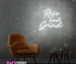 Color: White 'Rise and Grind' LED Neon Sign