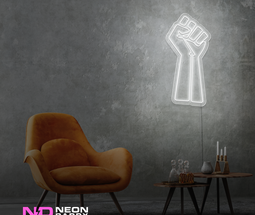 Color: White 'Raised Fist' - LED Neon Sign - Affordable Neon Signs