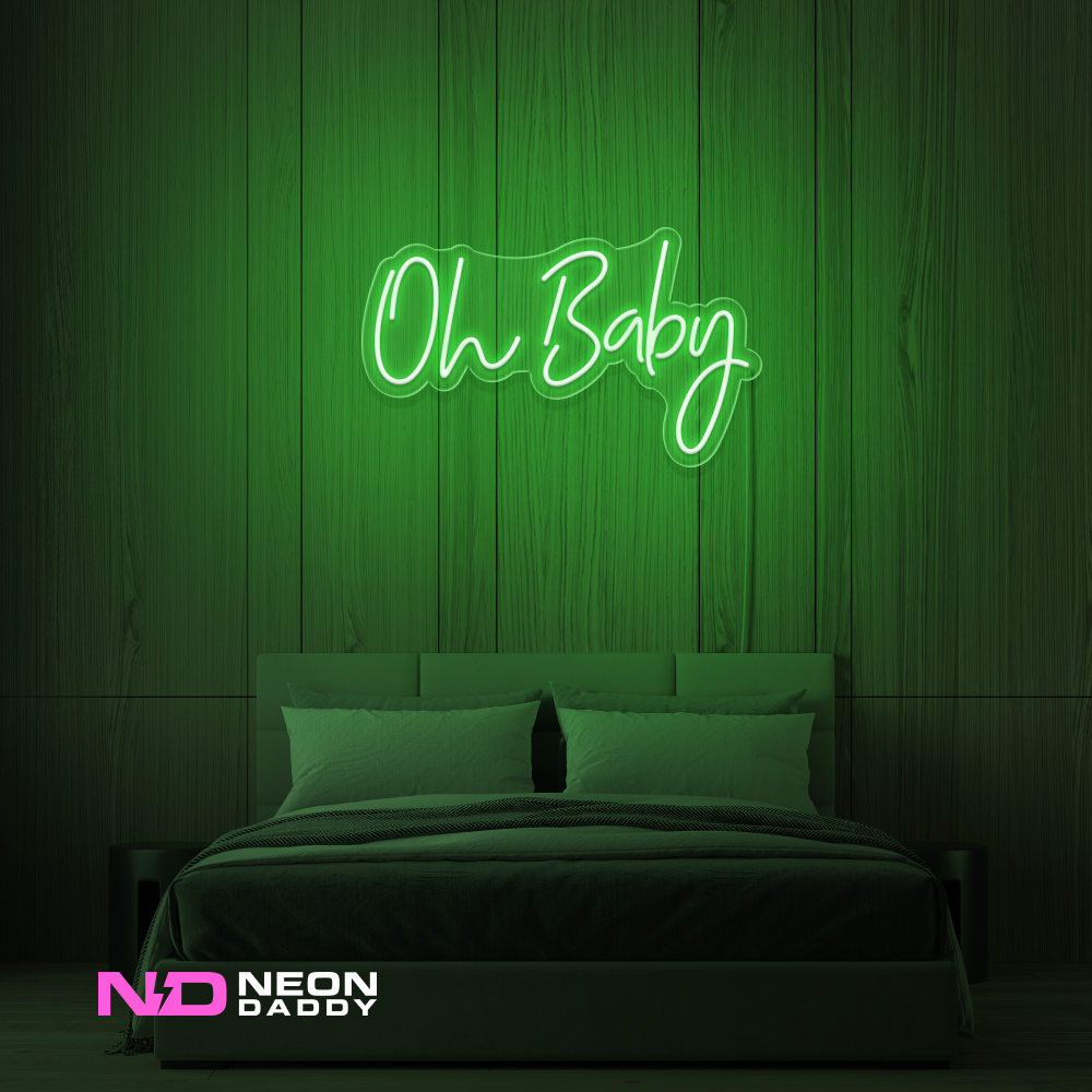 Color: Green 'Oh Baby' - LED Neon Sign - Event Neon Signs