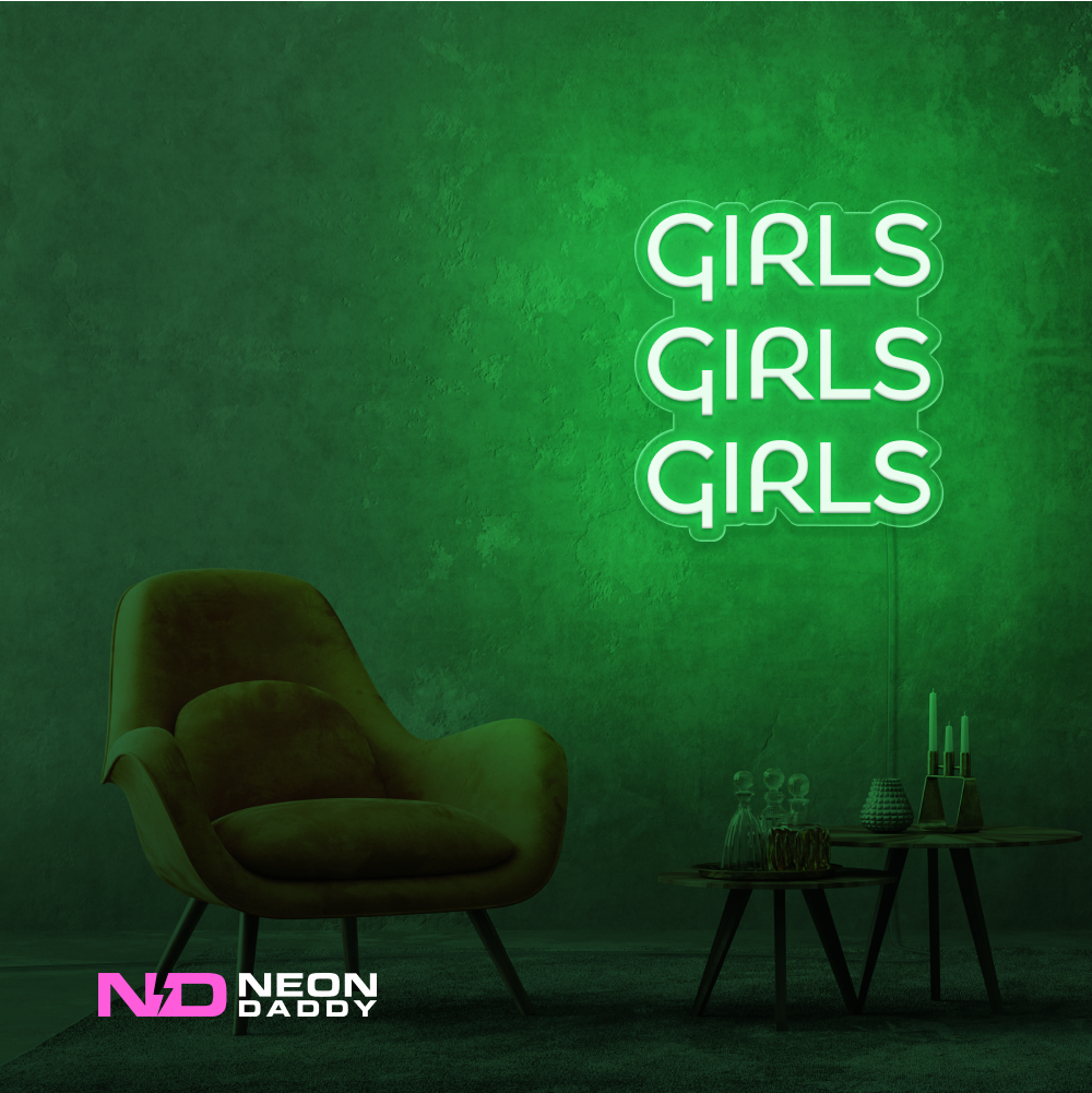 Color: Green Girls Girls Girls LED Neon Sign