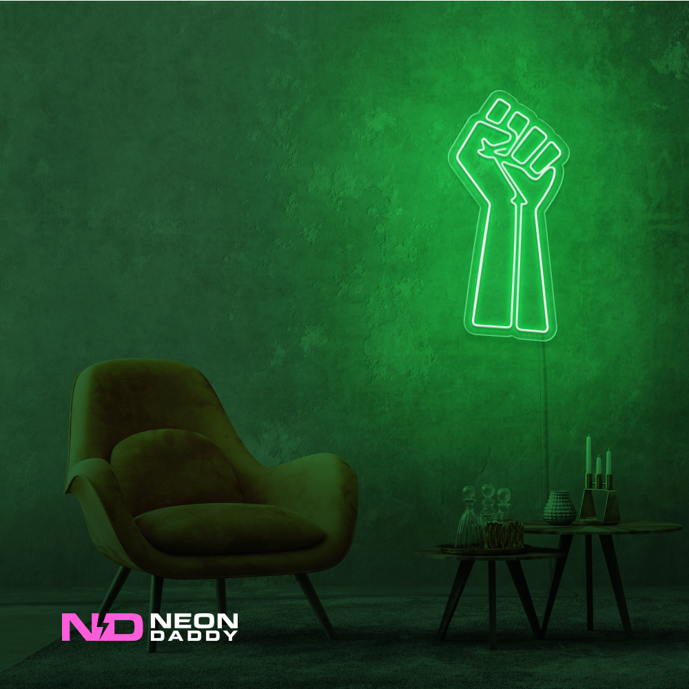 Color: Green 'Raised Fist' - LED Neon Sign - Affordable Neon Signs