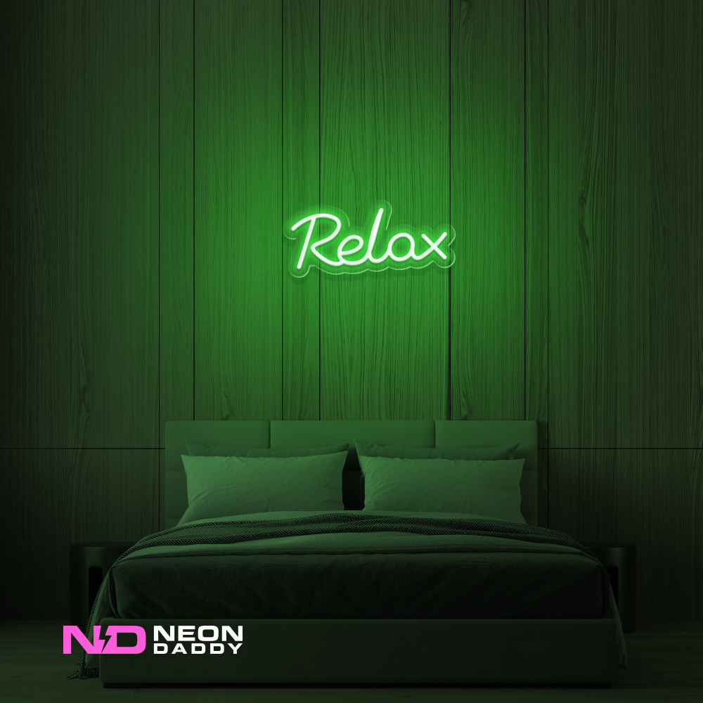 Color: Green 'Relax' - LED Neon Sign - Affordable Neon Signs
