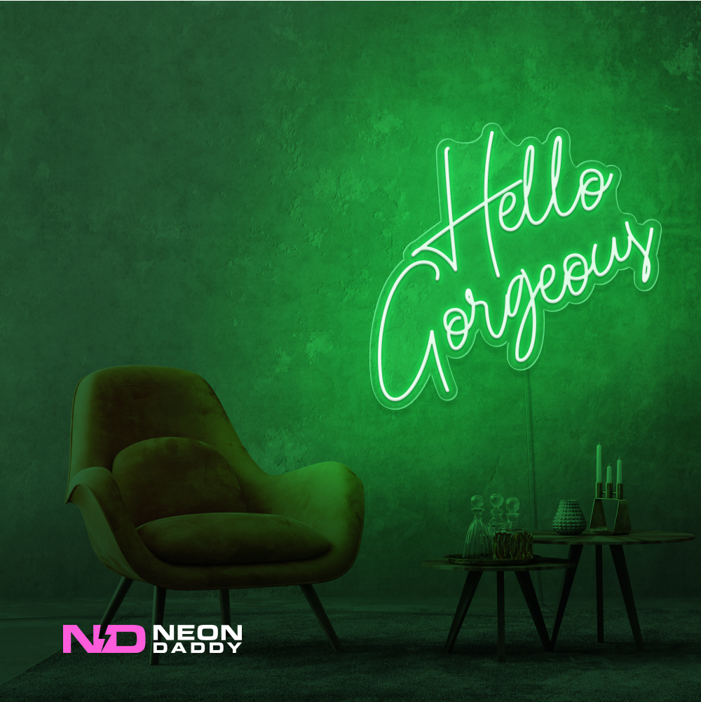 Color: Green 'Hello Gorgeous' LED Neon Sign - Affordable Neon Signs