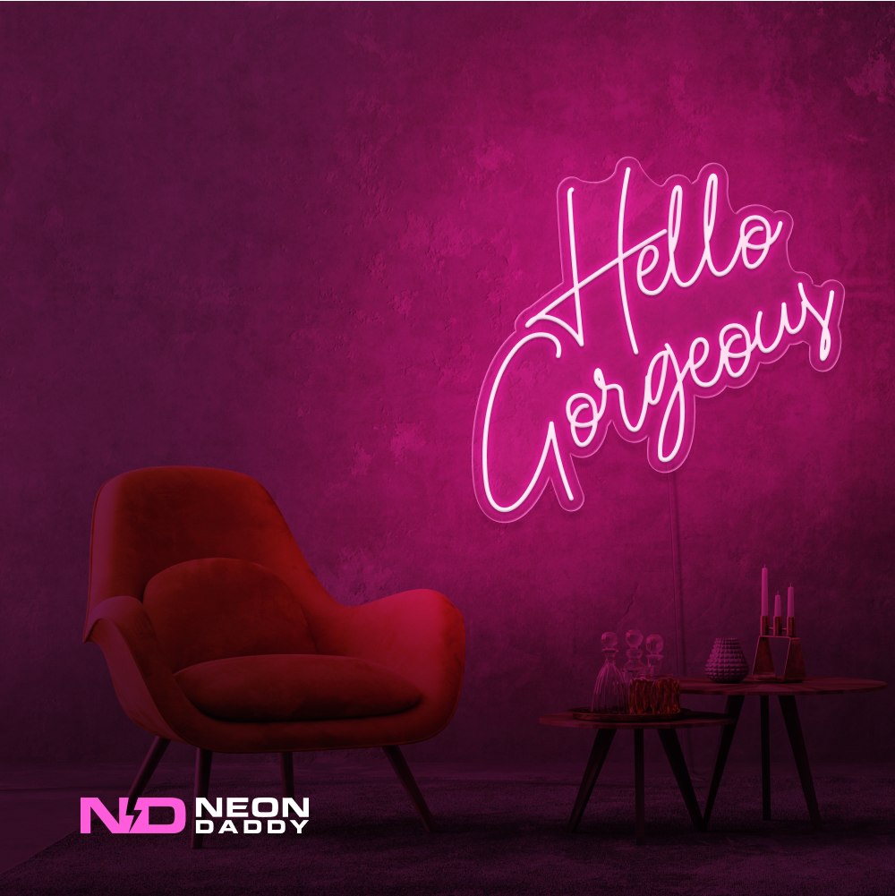 Color: Hot Pink 'Hello Gorgeous' LED Neon Sign - Affordable Neon Signs
