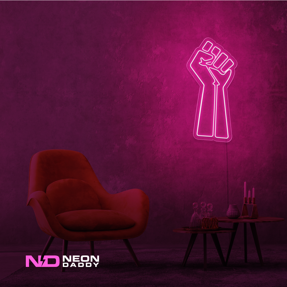 Color: Hot Pink 'Raised Fist' - LED Neon Sign - Affordable Neon Signs