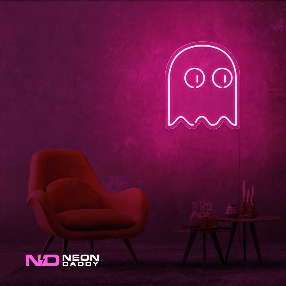 Color: Hot Pink Ghost Pacman LED Neon Sign