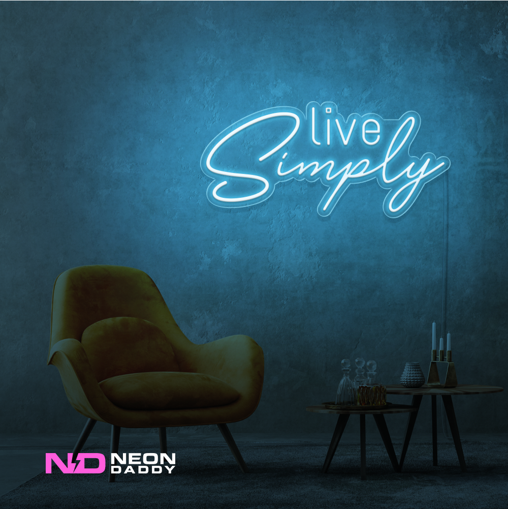 Color: Light Blue 'Live Simply' - LED Neon Sign - Affordable Neon Signs