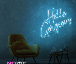 Color: Light Blue 'Hello Gorgeous' LED Neon Sign - Affordable Neon Signs