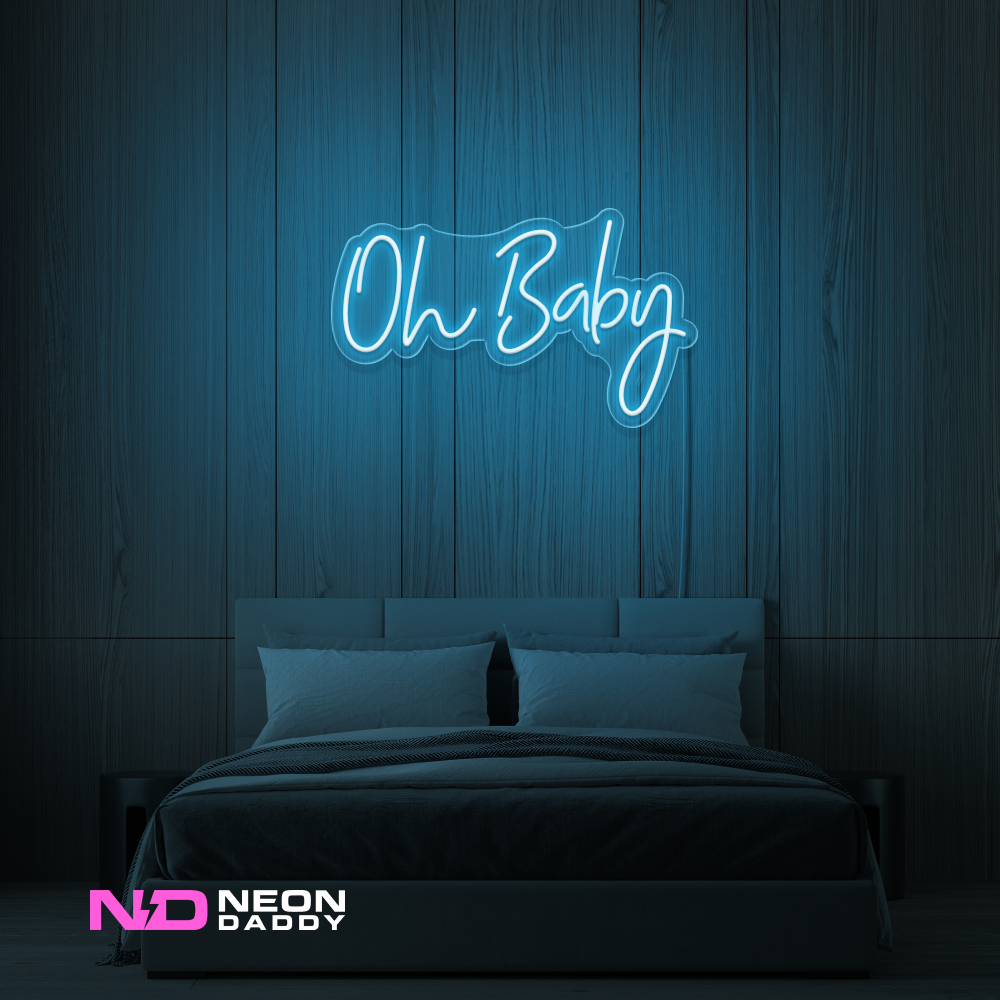 Color: Light Blue 'Oh Baby' - LED Neon Sign - Event Neon Signs