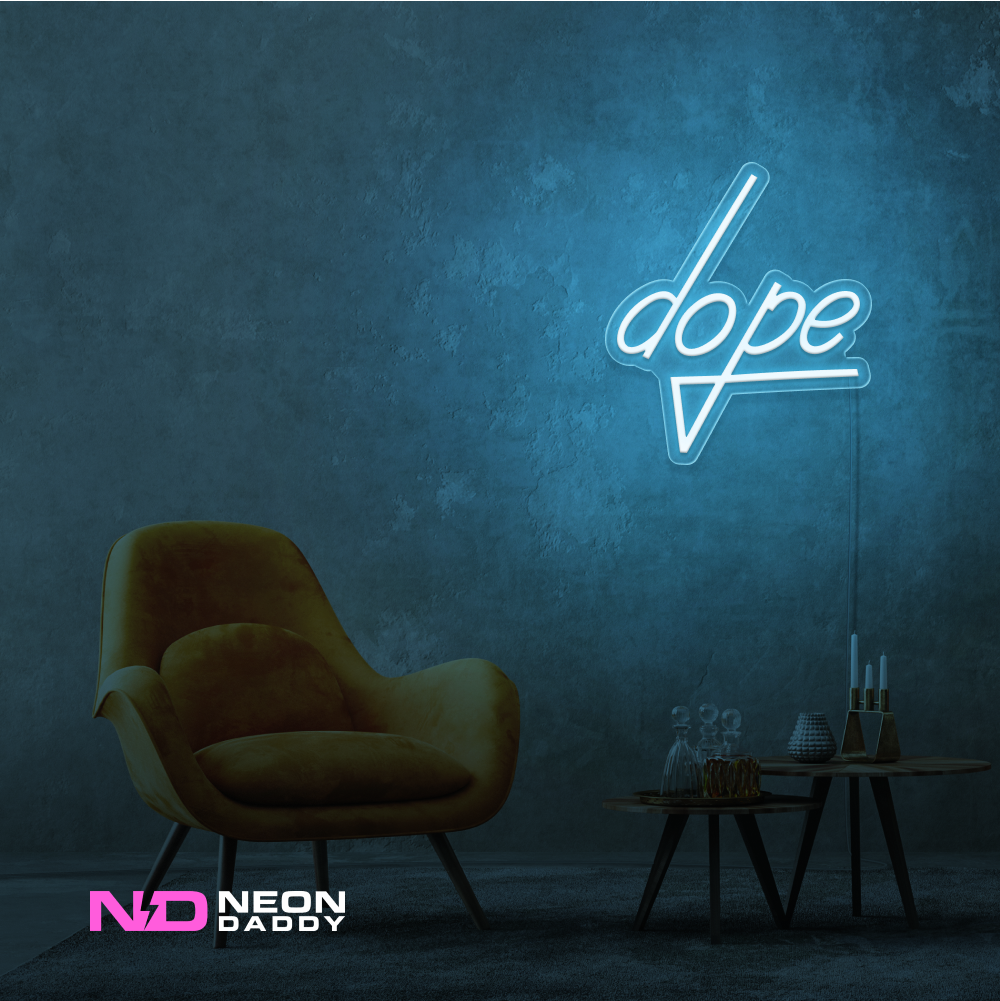 Color: Light Blue 'Dope' LED Neon Sign - Affordable Neon Signs