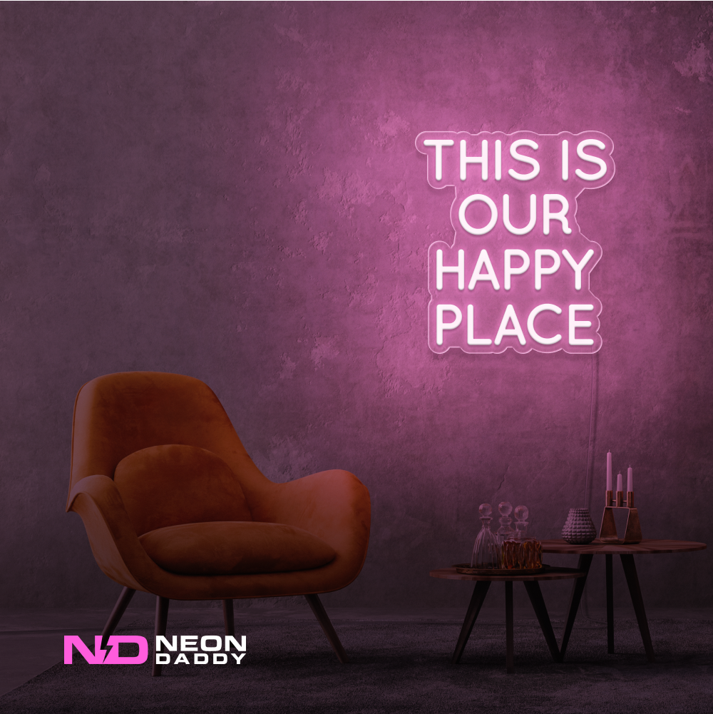 Color: Light Pink This Is Our Happy Place LED Neon Sign