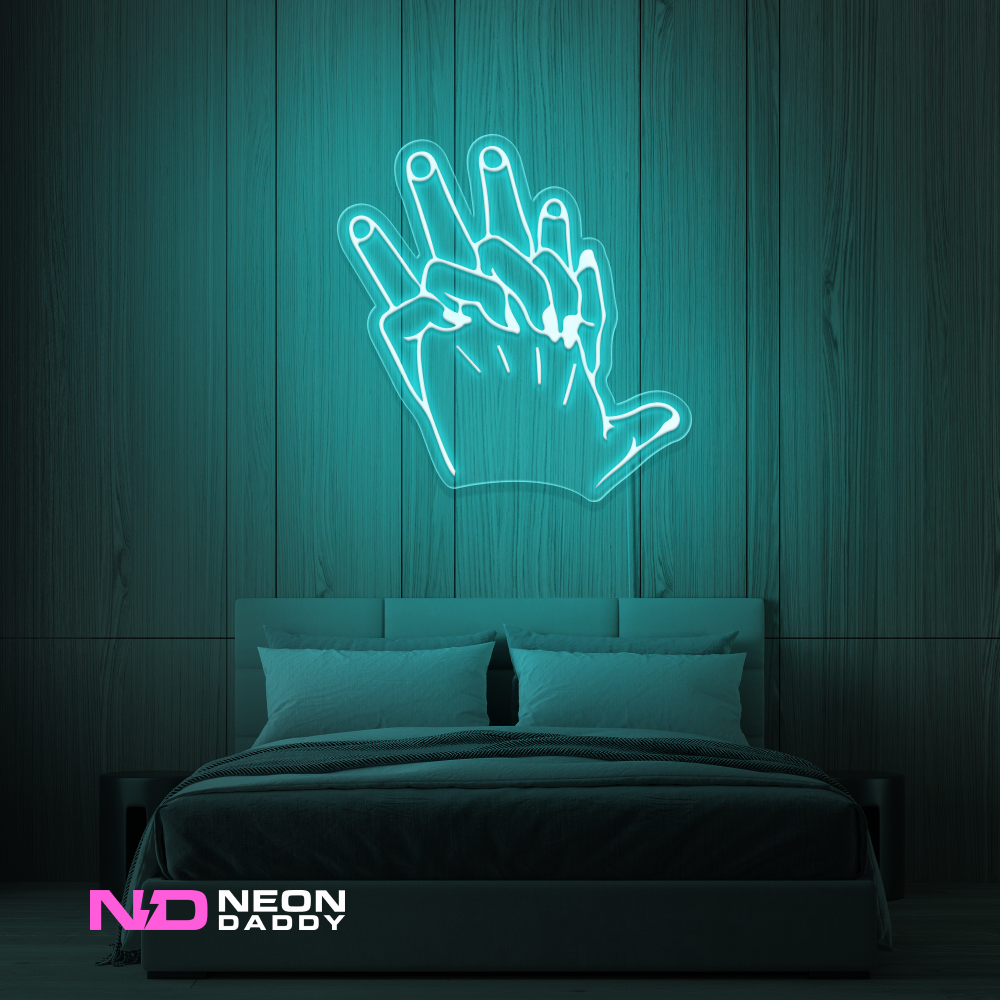 Color: Mint Green 'Hand Holding' LED Neon Sign - Romantic Neon Signs