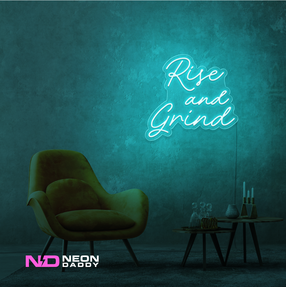Color: Mint Green 'Rise and Grind' LED Neon Sign
