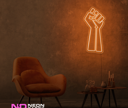 Color: Orange 'Raised Fist' - LED Neon Sign - Affordable Neon Signs