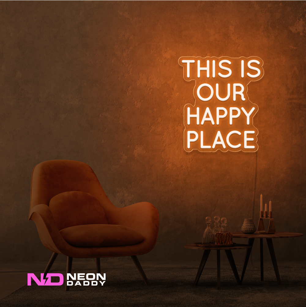Color: Orange This Is Our Happy Place LED Neon Sign