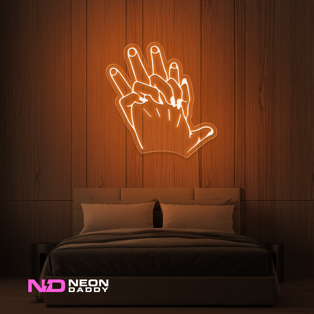 Color: Orange 'Hand Holding' LED Neon Sign - Romantic Neon Signs